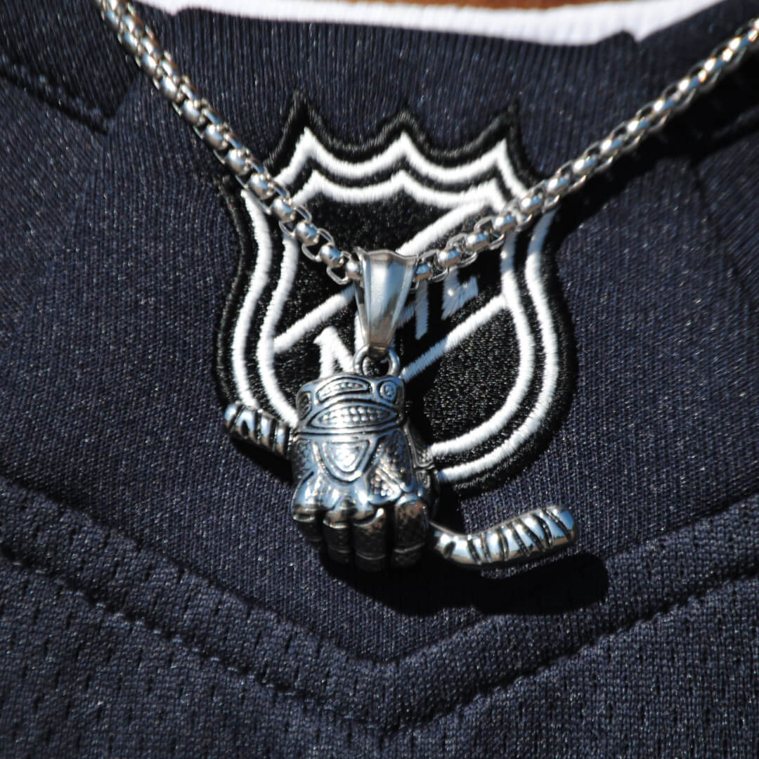 Hockey Glove and Stick Pendant and Chain Necklace - Sportzzheads