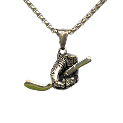 Hockey Glove and Stick Pendant and Chain Necklace - Sportzzheads