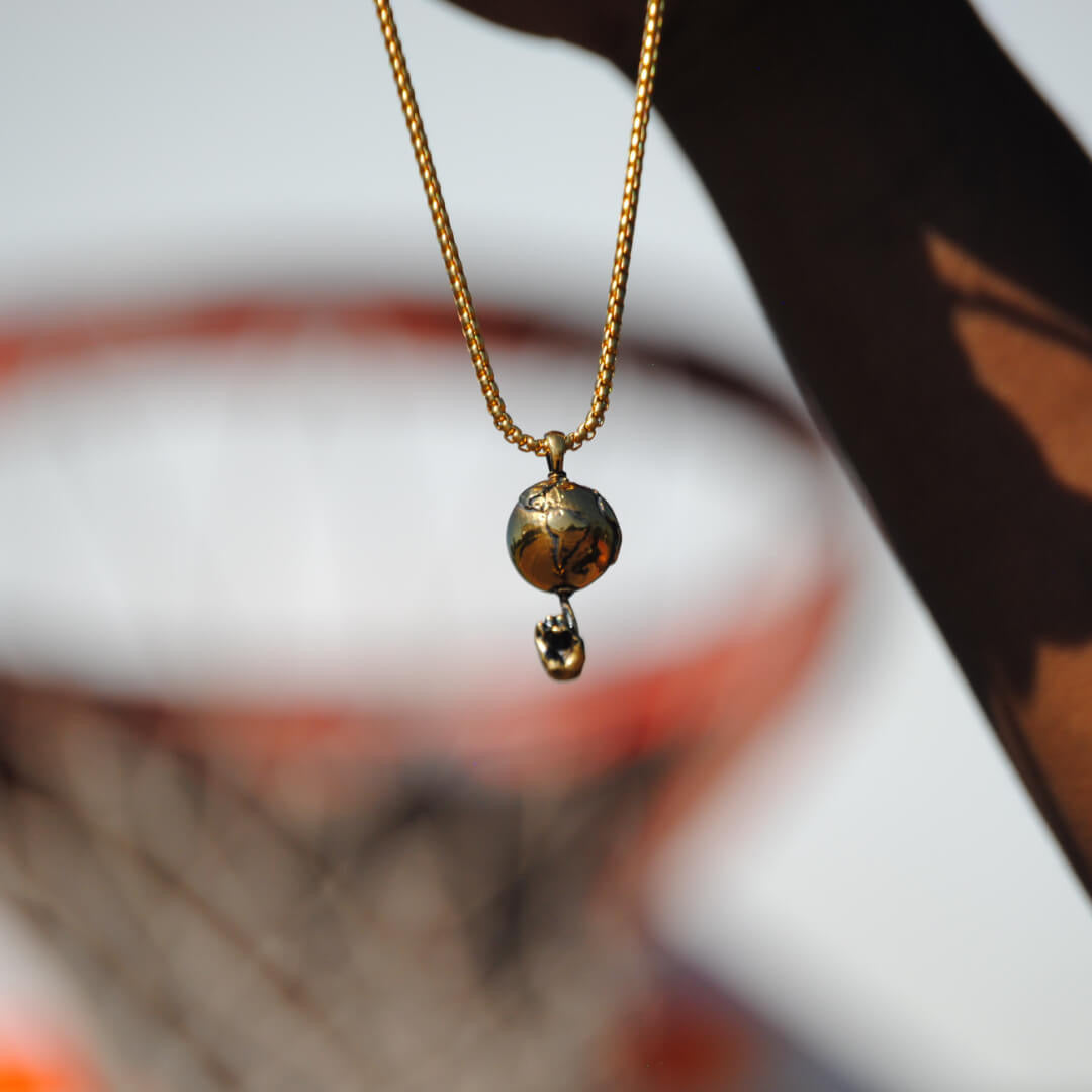 Spinning Globe on Finger Basketball Pendant and Chain Necklace - Sportzzheads
