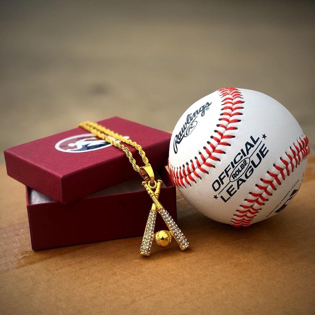 Studded Baseball Bats Pendant and Chain Necklace - Sportzzheads