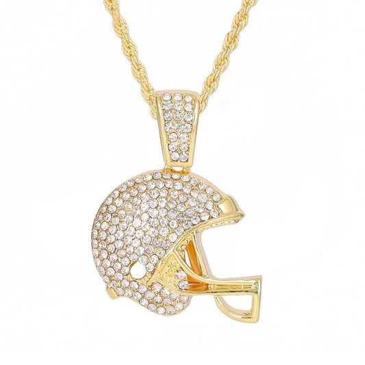 Studded Football Helmet Pendant and Chain Necklace - Sportzzheads