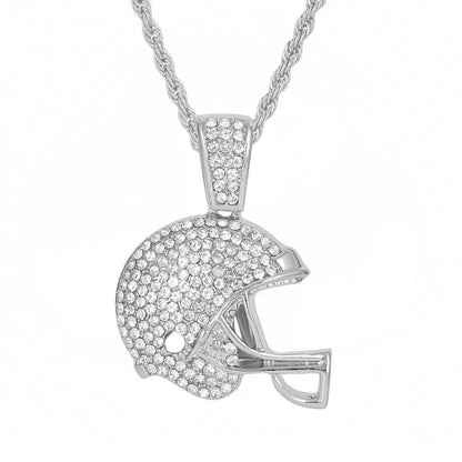 Studded Football Helmet Pendant and Chain Necklace - Sportzzheads