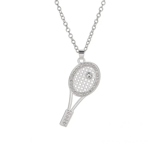Studded Tennis Racket Pendant and Chain Necklace (Design 2) - Sportzzheads