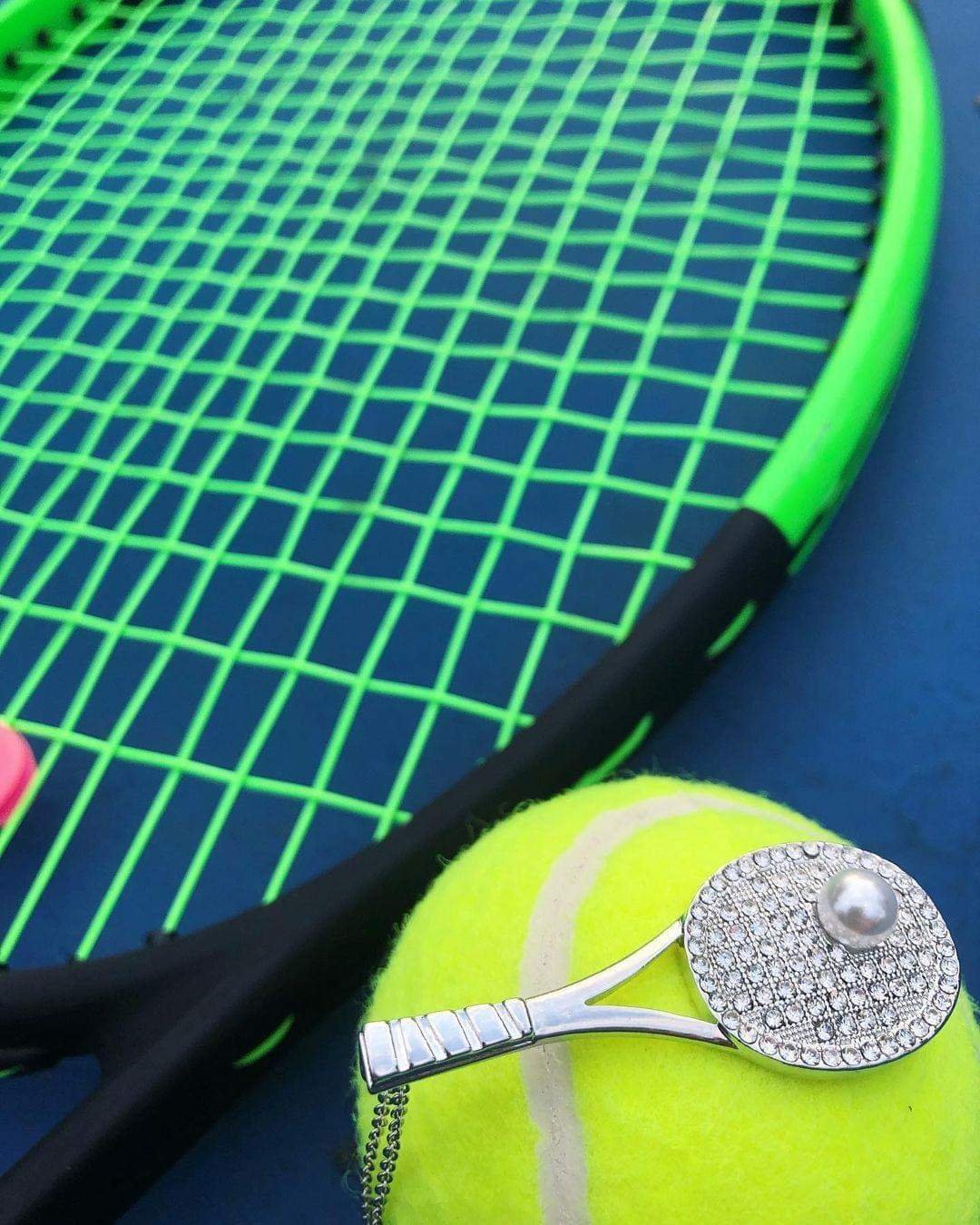 Studded Tennis Racket Pendant and Chain Necklace (Design 1) - Sportzzheads