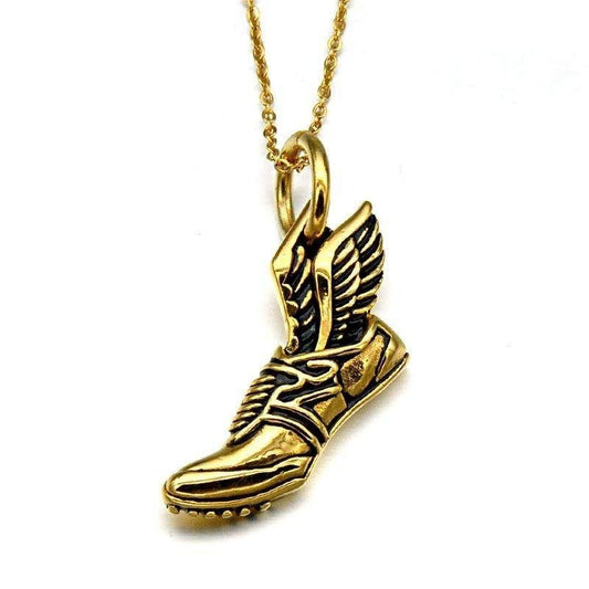 Winged Running Shoe Pendant and Chain Necklace - Sportzzheads