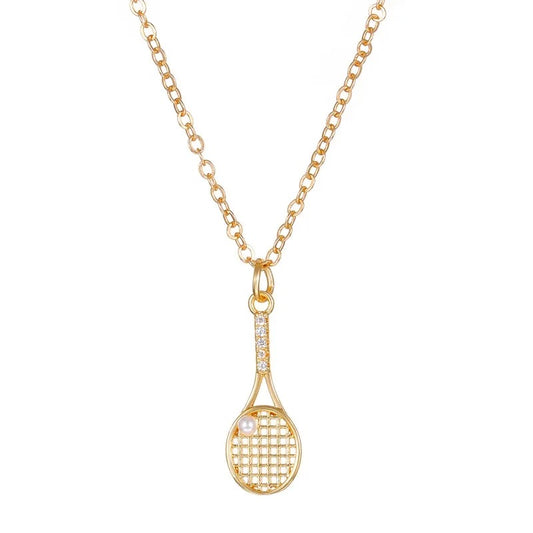 Studded Tennis Racket Pendant and Chain Necklace (Design 3) - Sportzzheads