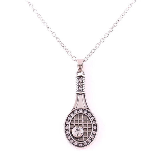 Studded Tennis Racket Pendant and Chain Necklace (Design 4) - Sportzzheads