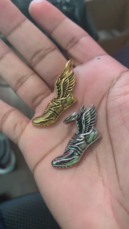 Winged Running Shoe Pendant and Chain Necklace