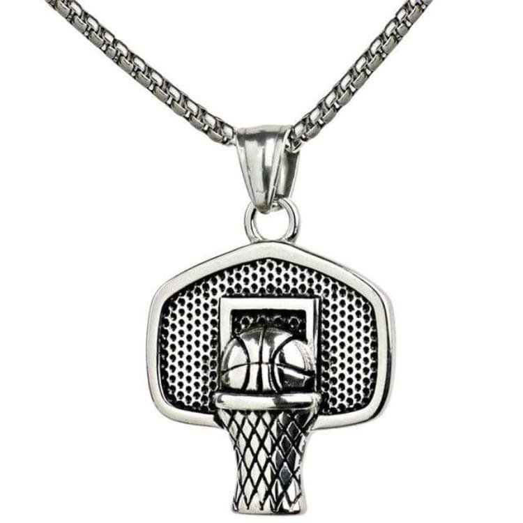 Basketball Goal Pendant and Chain Necklace-SLVR-BBALL-GOAL-24