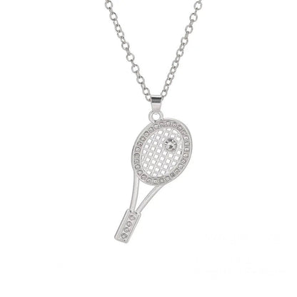 Studded Tennis Racket Pendant and Chain Necklace-2-STD-TNS-RCKT-24