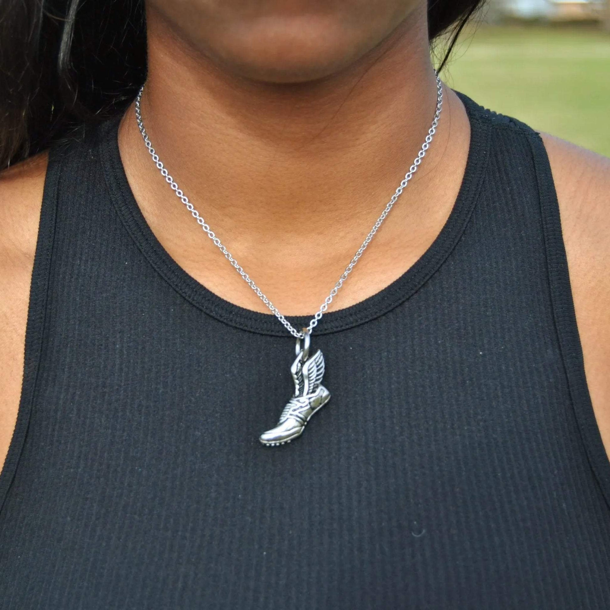 Winged Running Shoe Pendant and Chain Necklace-SLVR-RUN-CLT-24